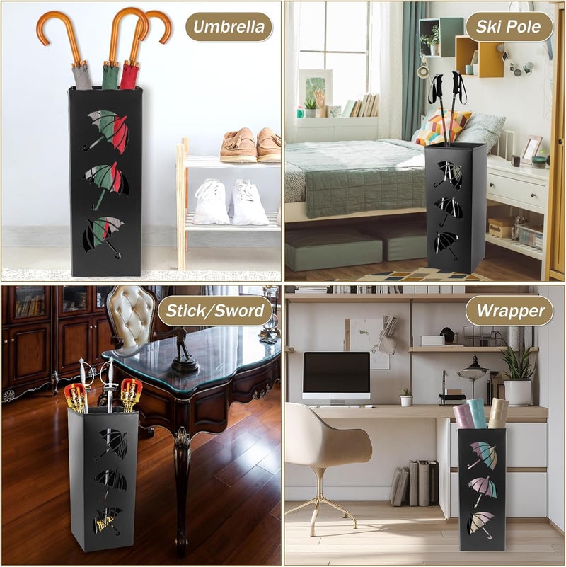 Abizarch Metal Umbrella Holder, 16.5x6.3x6.3inch Square Free Standing Umbrella Rack Decorative Umbrella Holder Bin Multipurpose Walking Sticks Holder for Umbrella Cane Entryway Home Office (Style B) - Image 2